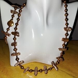 Champagne Freshwater Biwa & Baroque Pearl Necklace & Bracelet Set in Sterling